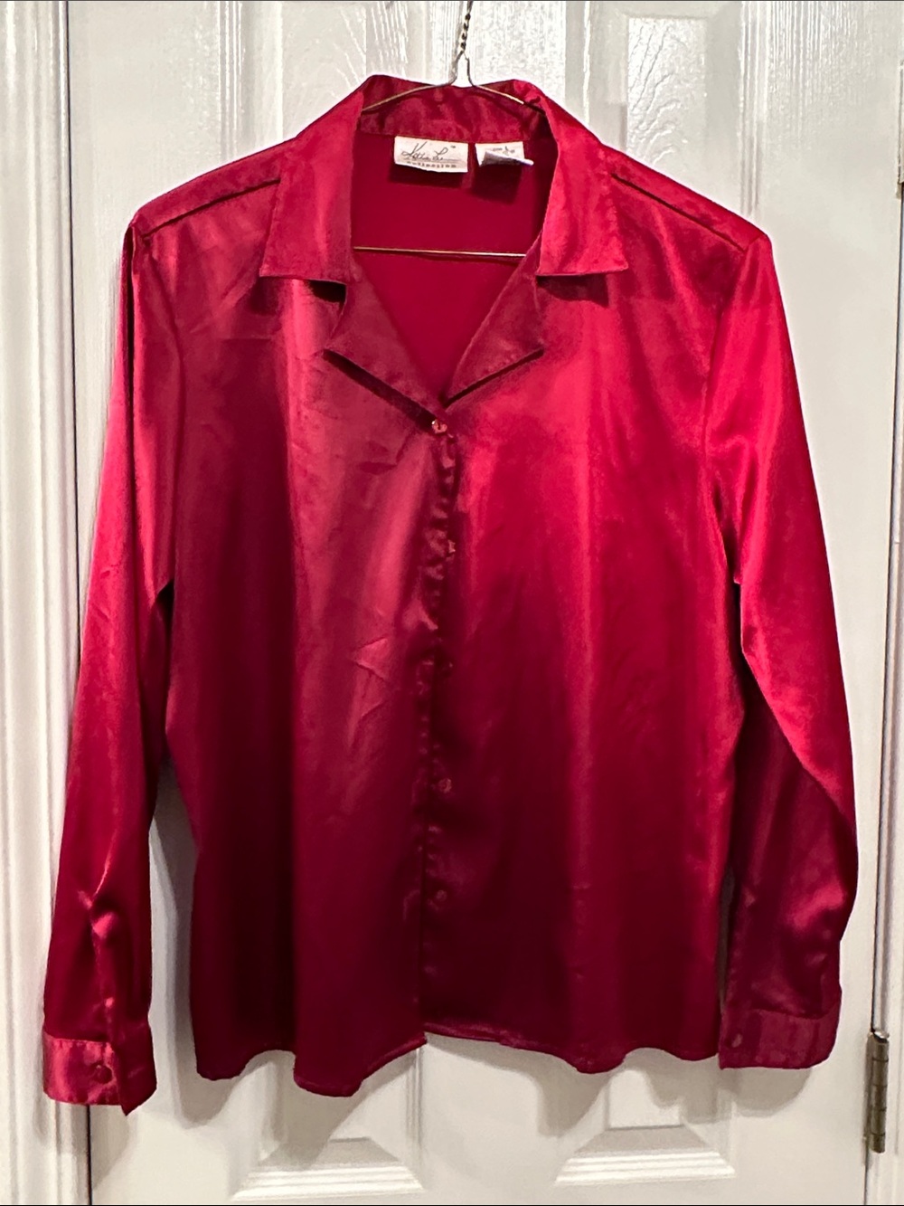 Kathie Lee Collection Vibrant Red Satin Button-Up Shirt